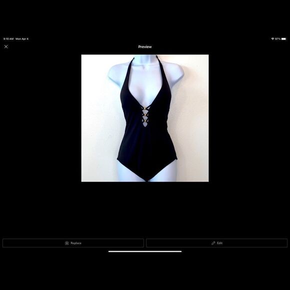 Trina Turk Algiers V-Plunge Embellished One- Piece Black Swimsuit TT0722 - Picture 15 of 16